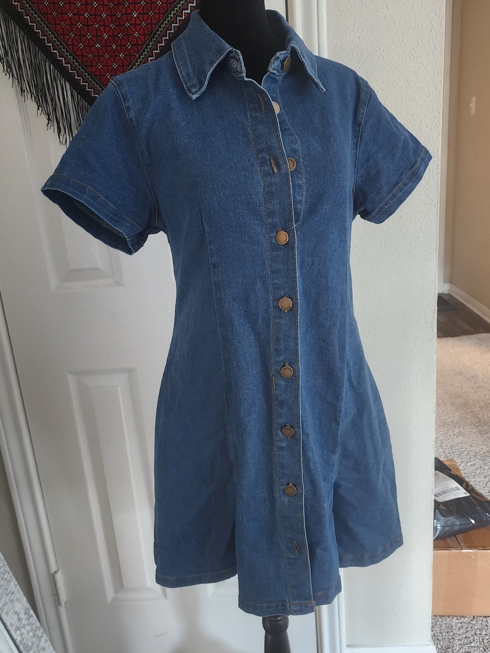 Denim Button-Front Dress in Blue